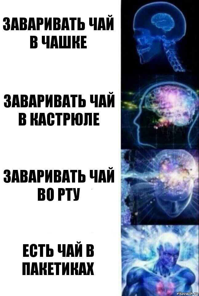 заваривать чай в чашке заваривать чай в кастрюле заваривать чай во рту есть чай в пакетиках, Комикс  Сверхразум