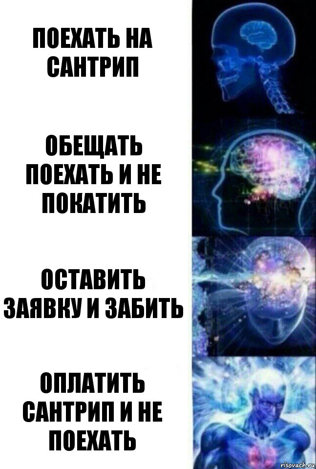 Поехать на сантрип Обещать поехать и не покатить Оставить заявку и забить Оплатить сантрип и не поехать, Комикс  Сверхразум