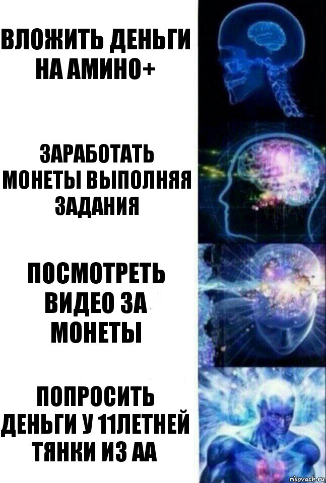 Вложить деньги на Амино+ Заработать монеты выполняя задания Посмотреть видео за монеты Попросить деньги у 11летней тянки из АА, Комикс  Сверхразум