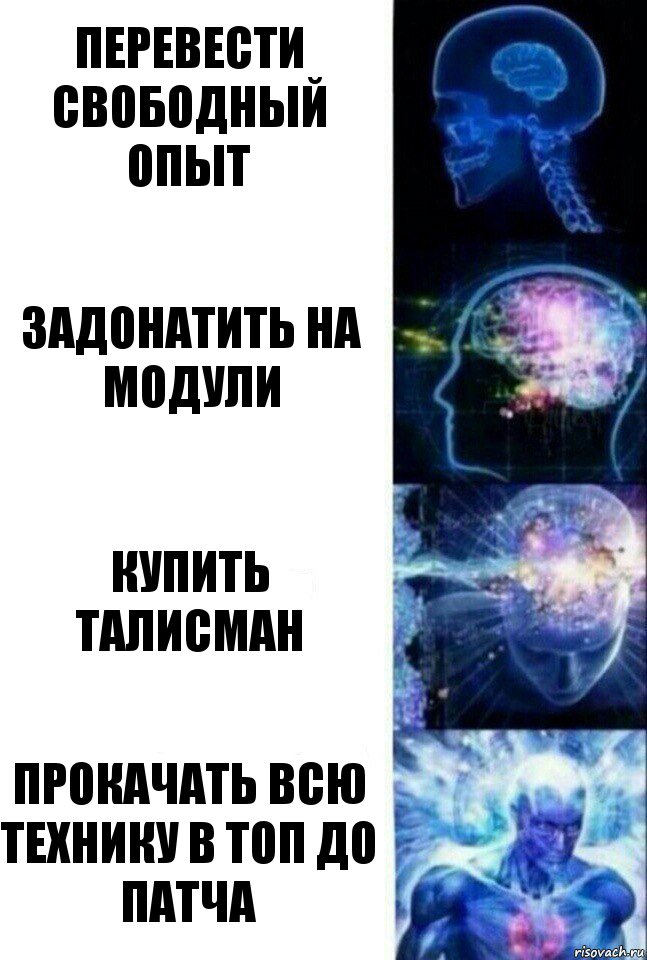 перевести свободный опыт задонатить на модули купить талисман прокачать всю технику в топ до патча, Комикс  Сверхразум