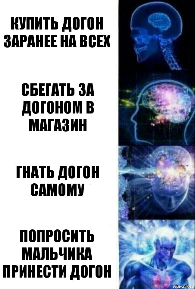 Купить догон заранее на всех Сбегать за догоном в магазин Гнать догон самому Попросить мальчика принести догон, Комикс  Сверхразум