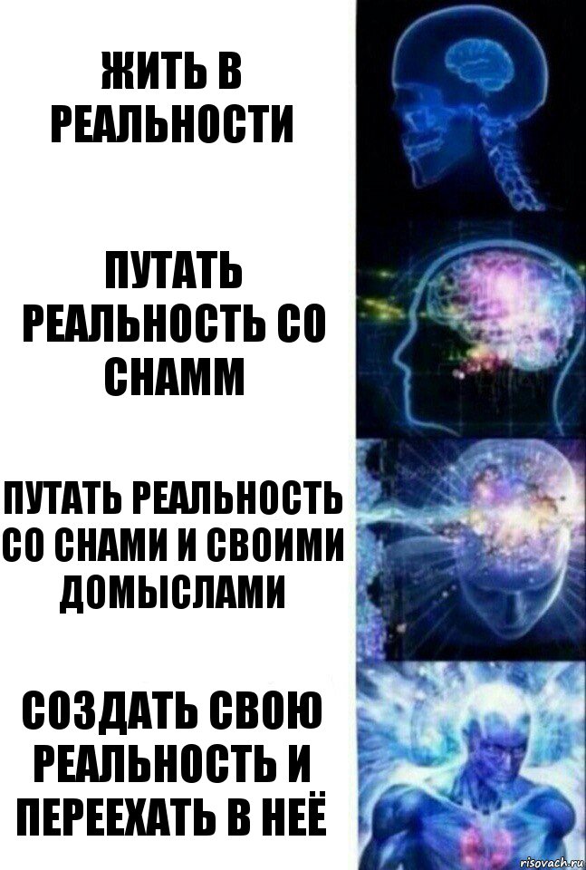 Жить в реальности Путать реальность со снамм Путать реальность со снами и своими домыслами Создать свою реальность и переехать в неё, Комикс  Сверхразум