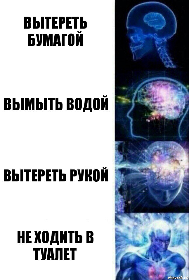 Вытереть бумагой Вымыть водой Вытереть рукой Не ходить в туалет, Комикс  Сверхразум