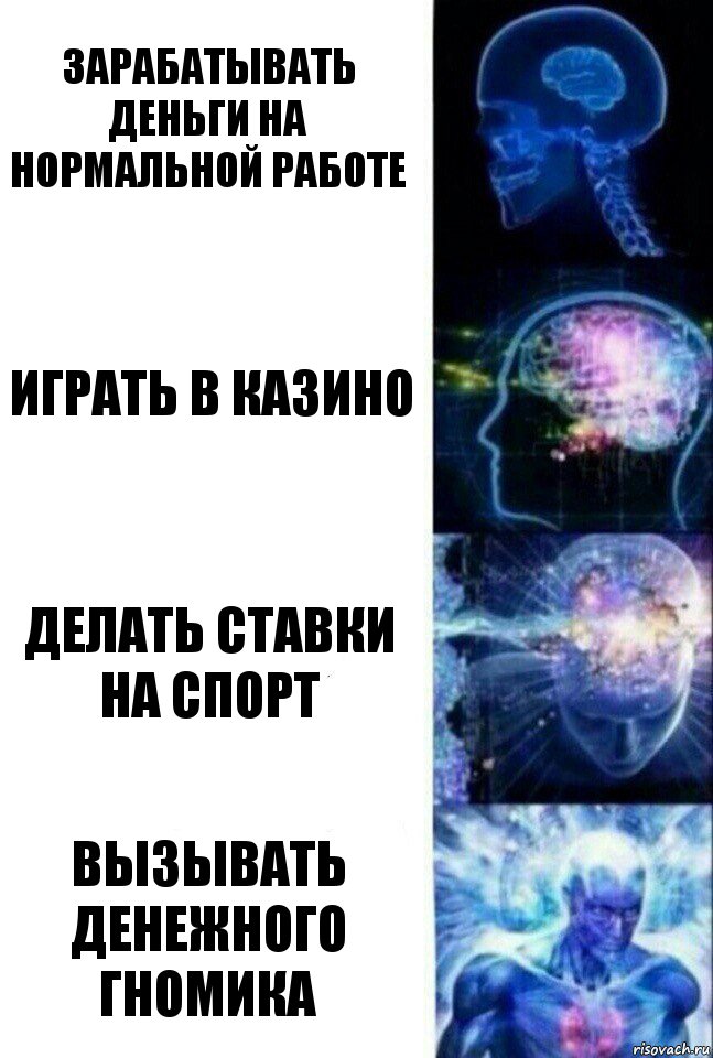 Зарабатывать деньги на нормальной работе Играть в казино Делать ставки на спорт Вызывать денежного гномика, Комикс  Сверхразум