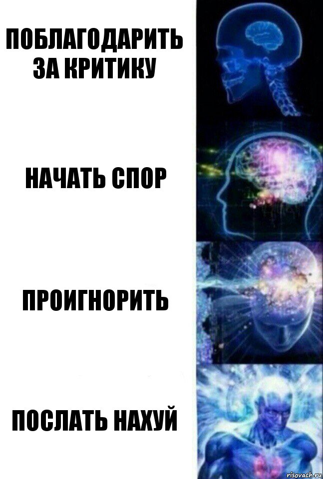 Поблагодарить за критику Начать спор Проигнорить Послать нахуй, Комикс  Сверхразум