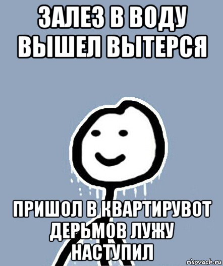 залез в воду вышел вытерся пришол в квартирувот дерьмов лужу наступил, Мем  Теребонька замерз