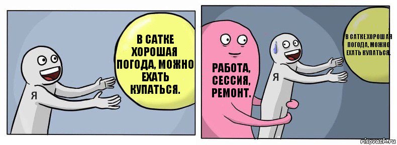 В Сатке хорошая погода, можно ехать купаться. Работа, сессия, ремонт. В Сатке хорошая погода, можно ехать купаться., Комикс Я и жизнь