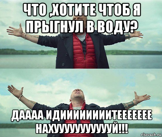 что ,хотите чтоб я прыгнул в воду? даааа идиииииииитеееееее нахуууууууууууй!!!, Мем Безлимитище