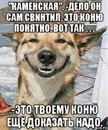 "каменская". -дело он сам свинтил, это коню понятно. вот так . . . -это твоему коню ещё доказать надо.