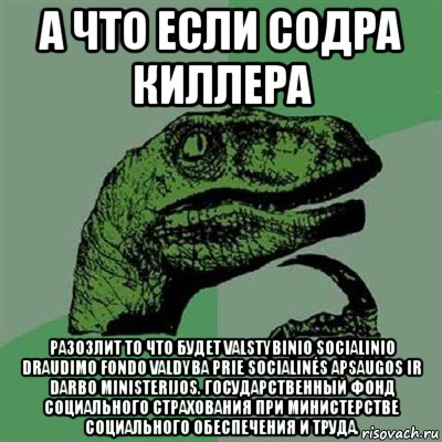 а что если содра киллера разозлит то что будет valstybinio socialinio draudimo fondo valdyba prie socialinės apsaugos ir darbo ministerijos. государственный фонд социального страхования при министерстве социального обеспечения и труда., Мем Филосораптор