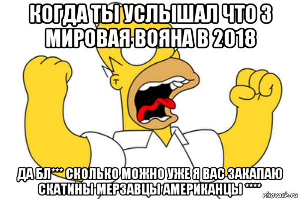 когда ты услышал что 3 мировая вояна в 2018 да бл*** сколько можно уже я вас закапаю скатины мерзавцы американцы ****, Мем Разъяренный Гомер