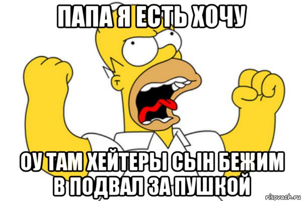 папа я есть хочу оу там хейтеры сын бежим в подвал за пушкой, Мем Разъяренный Гомер