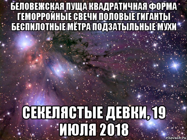 беловежская пуща квадратичная форма геморройные свечи половые гиганты беспилотные мётра подзатыльные мухи секелястые девки, 19 июля 2018, Мем Космос