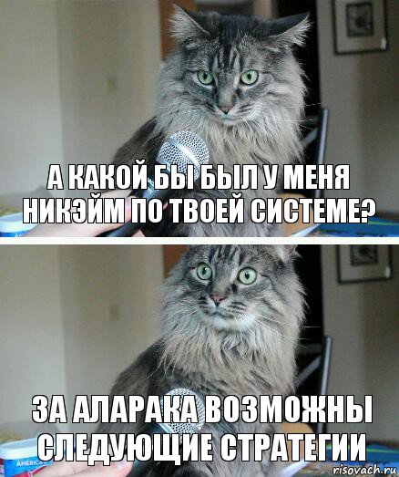 а какой бы был у меня никэйм по твоей системе? За Аларака возможны следующие стратегии, Комикс  кот с микрофоном