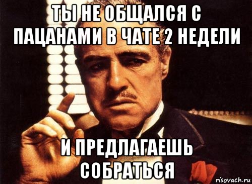 ты не общался с пацанами в чате 2 недели и предлагаешь собраться, Мем крестный отец