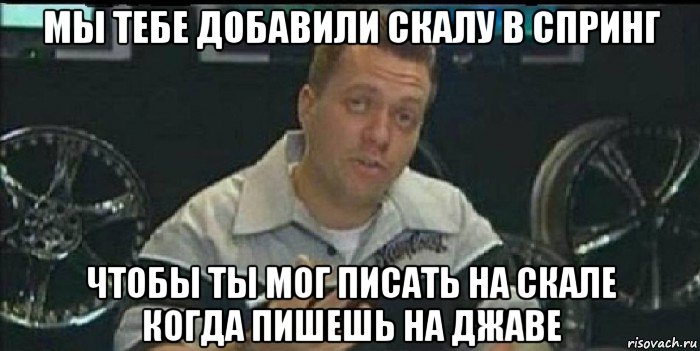 мы тебе добавили скалу в спринг чтобы ты мог писать на скале когда пишешь на джаве, Мем Монитор (тачка на прокачку)