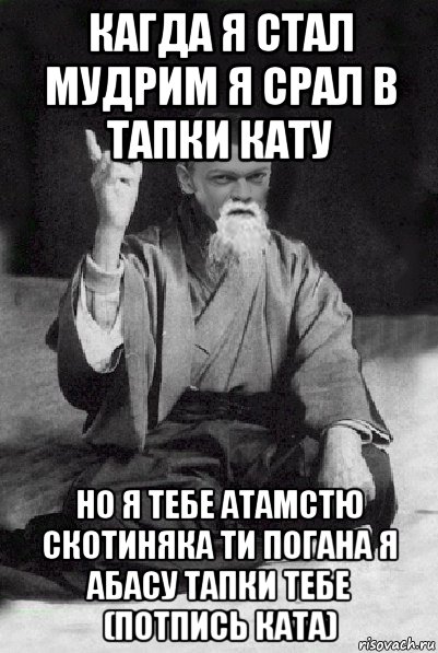 кагда я стал мудрим я срал в тапки кату но я тебе атамстю скотиняка ти погана я абасу тапки тебе (потпись ката), Мем Мудрий Виталька