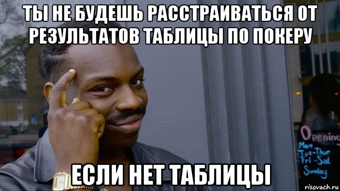 ты не будешь расстраиваться от результатов таблицы по покеру если нет таблицы, Мем Негр Умник