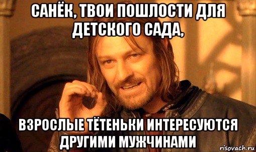 санёк, твои пошлости для детского сада, взрослые тётеньки интересуются другими мужчинами, Мем Нельзя просто так взять и (Боромир мем)