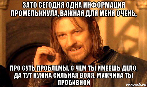 зато сегодня одна информация промелькнула, важная для меня очень, про суть проблемы, с чем ты имеешь дело, да тут нужна сильная воля, мужчина ты пробивной, Мем Нельзя просто так взять и (Боромир мем)