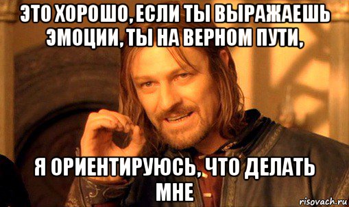 это хорошо, если ты выражаешь эмоции, ты на верном пути, я ориентируюсь, что делать мне, Мем Нельзя просто так взять и (Боромир мем)