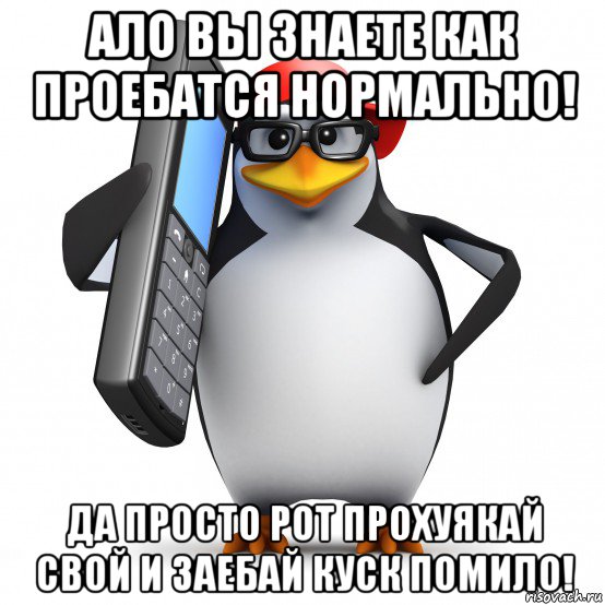 ало вы знаете как проебатся нормально! да просто рот прохуякай свой и заебай куск помило!, Мем   Пингвин звонит