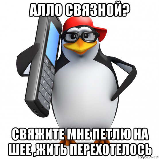 алло связной? свяжите мне петлю на шее ,жить перехотелось, Мем   Пингвин звонит