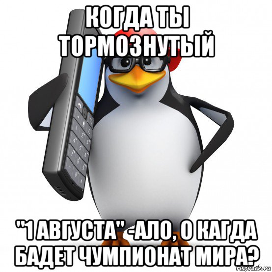 когда ты тормознутый "1 августа" -ало, о кагда бадет чумпионат мира?, Мем   Пингвин звонит