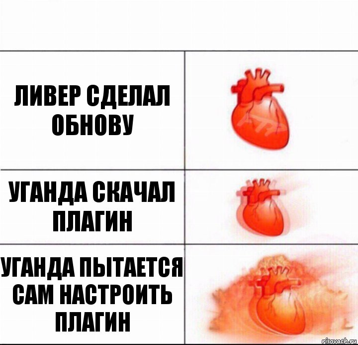 Ливер сделал обнову Уганда скачал плагин Уганда пытается сам настроить плагин, Комикс  Расширяюшее сердце