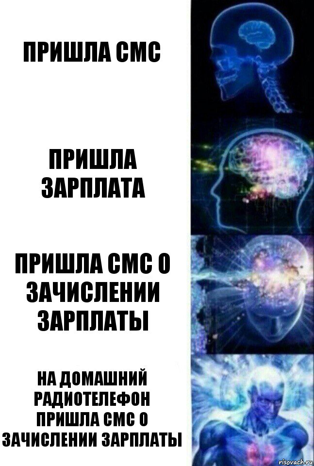 Пришла смс Пришла зарплата Пришла смс о зачислении зарплаты На домашний радиотелефон пришла смс о зачислении зарплаты, Комикс  Сверхразум