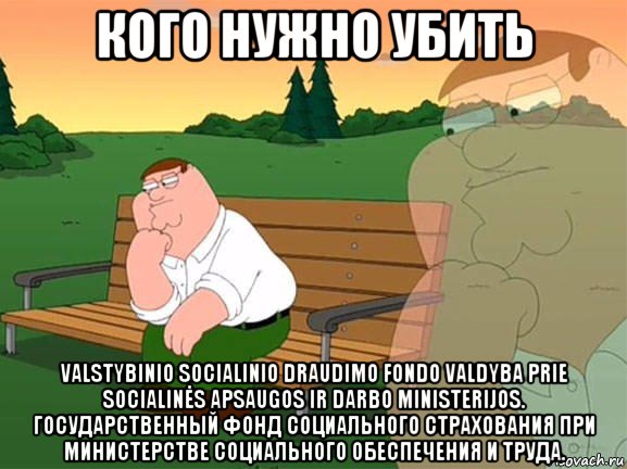 кого нужно убить valstybinio socialinio draudimo fondo valdyba prie socialinės apsaugos ir darbo ministerijos. государственный фонд социального страхования при министерстве социального обеспечения и труда., Мем Задумчивый Гриффин