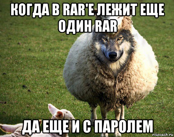 когда в rar'е лежит еще один rar да еще и с паролем, Мем Злая Овца