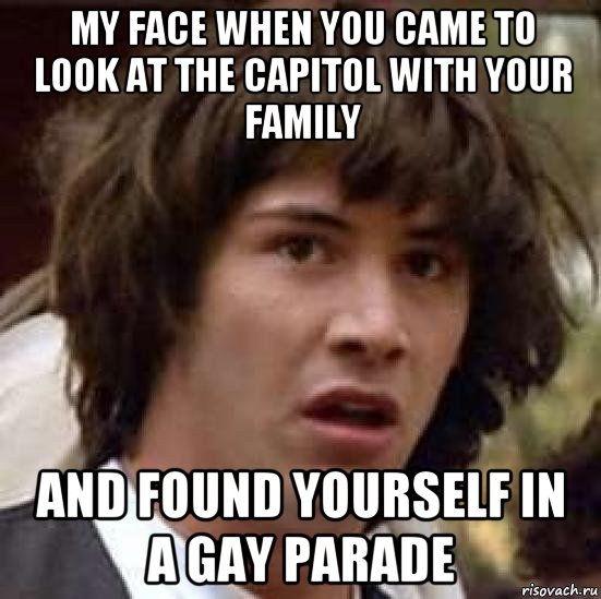 my face when you came to look at the capitol with your family and found yourself in a gay parade, Мем А что если (Киану Ривз)