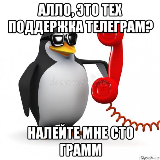 алло, это тех поддержка телеграм? налейте мне сто грамм, Мем  Ало