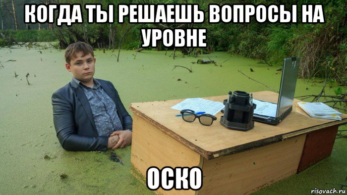 когда ты решаешь вопросы на уровне оско, Мем  Парень сидит в болоте