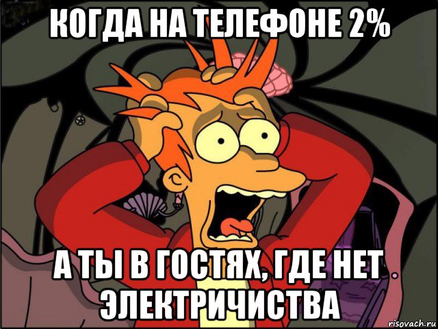 когда на телефоне 2% а ты в гостях, где нет электричиства, Мем Фрай в панике