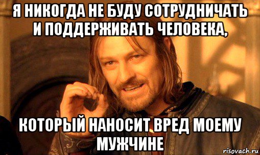 я никогда не буду сотрудничать и поддерживать человека, который наносит вред моему мужчине, Мем Нельзя просто так взять и (Боромир мем)