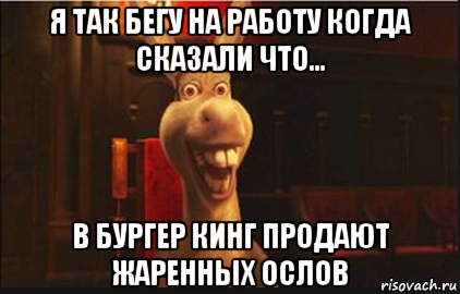 я так бегу на работу когда сказали что... в бургер кинг продают жаренных ослов, Мем Осел из Шрека