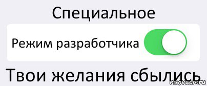 Специальное Режим разработчика Твои желания сбылись, Комикс Переключатель