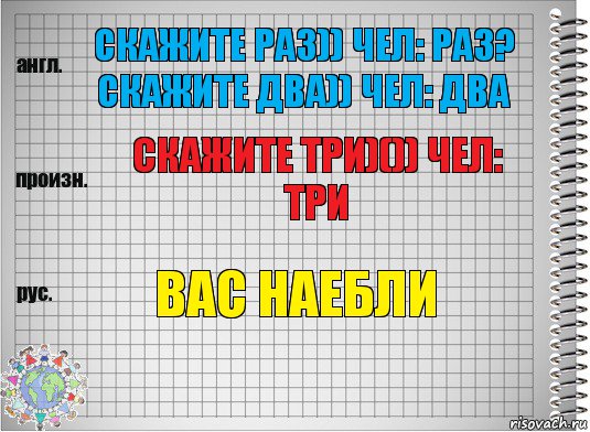 Скажите раз)) чел: раз? скажите два)) чел: два Скажите три)()) чел: три ВАС НАЕБЛИ, Комикс  Перевод с английского