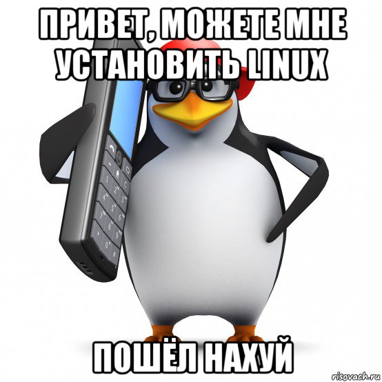 привет, можете мне установить linux пошёл нахуй, Мем   Пингвин звонит