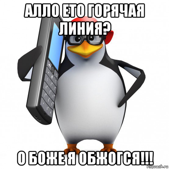 алло ето горячая линия? о боже я обжогся!!!, Мем   Пингвин звонит