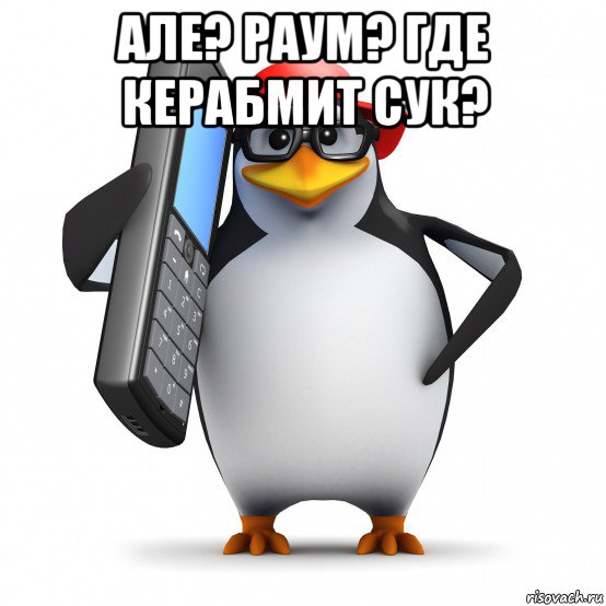 але? раум? где керабмит сук? , Мем   Пингвин звонит