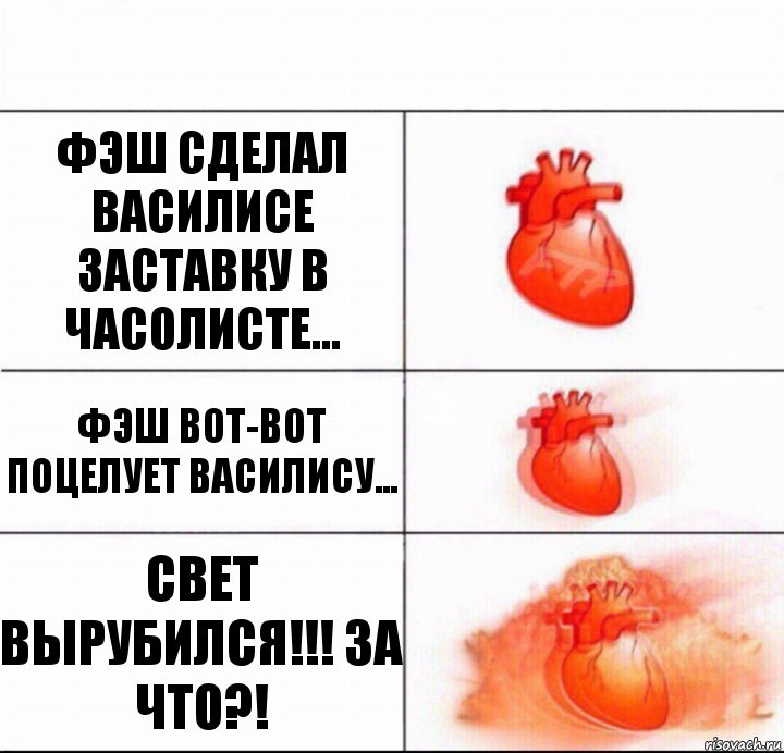 Фэш сделал Василисе заставку в часолисте... Фэш вот-вот поцелует Василису... Свет вырубился!!! За что?!, Комикс  Расширяюшее сердце