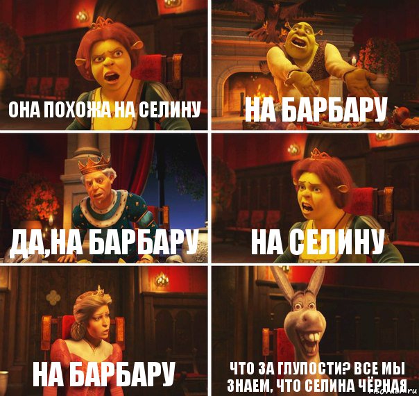 Она похожа на Селину На Барбару Да,на Барбару На Селину На Барбару Что за глупости? Все мы знаем, что Селина чёрная, Комикс  Шрек Фиона Гарольд Осел