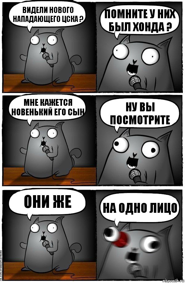 Видели нового нападающего ЦСКА ? Помните у них был Хонда ? Мне кажется новенький его сын Ну вы посмотрите они же на одно лицо, Комикс  Стендап-кот