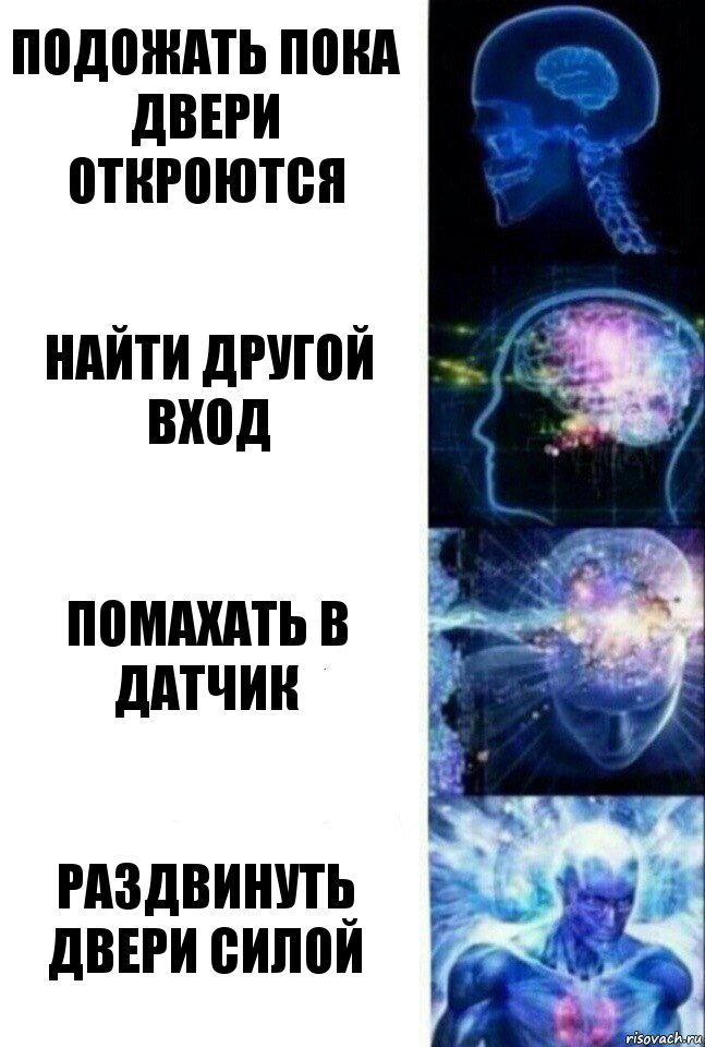 подожать пока двери откроются найти другой вход помахать в датчик раздвинуть двери силой, Комикс  Сверхразум