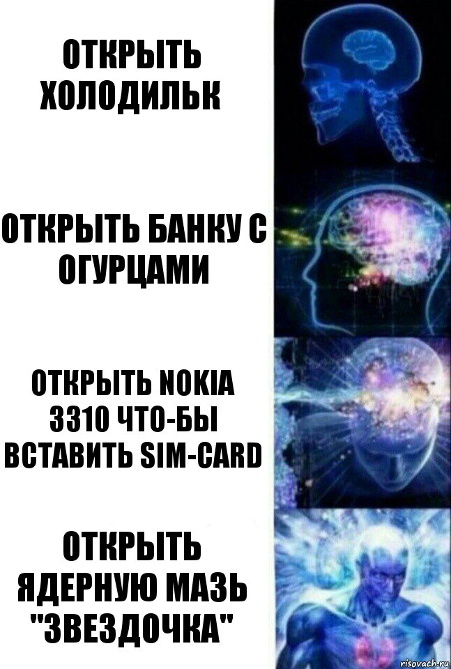 Открыть холодильк Открыть банку с огурцами Открыть Nokia 3310 что-бы вставить SIM-Card Открыть ядерную мазь "Звездочка", Комикс  Сверхразум