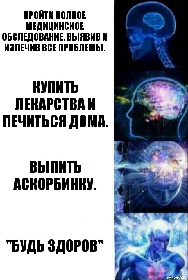 Пройти полное медицинское обследование, выявив и излечив все проблемы. Купить лекарства и лечиться дома. Выпить аскорбинку. "Будь здоров"