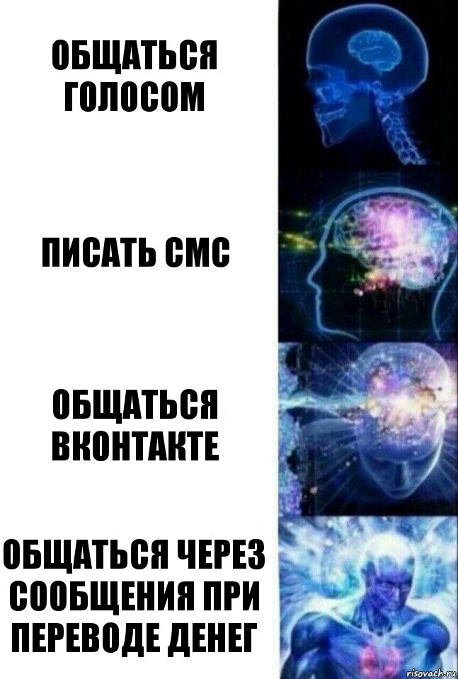 Общаться голосом Писать смс Общаться Вконтакте Общаться через сообщения при переводе денег, Комикс  Сверхразум